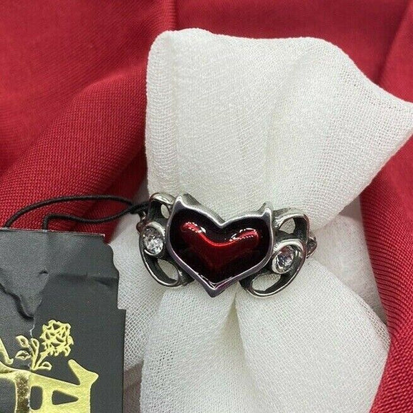 Alchemy Gothic R238 Little Devil Ring  England Red Heart Crystal sz6-9.5 IN HAND
