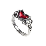 Alchemy Gothic R238 Little Devil Ring  England Red Heart Crystal sz6-9.5 IN HAND