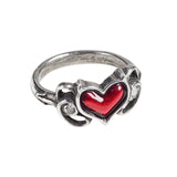 Alchemy Gothic R238 Little Devil Ring  England Red Heart Crystal sz6-9.5 IN HAND