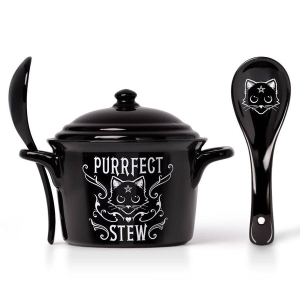 Alchemy Gothic Cat MRB1 Purrfect Stew Bowl Lid & Spoon China Oven Microwave
