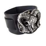 Alchemy A102 Gears of Aiwass Wrist Strap Gothic Ram Skull Black Leather Buckle
