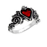 Alchemy Gothic R134  Betrothal Ring red heart floral scroll