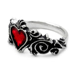 Alchemy Gothic R134  Betrothal Ring red heart floral scroll