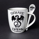 Alchemy Gothic ALMUG14 Dragon is Stirring Cup & Spoon White Black Coffee Mug Tea