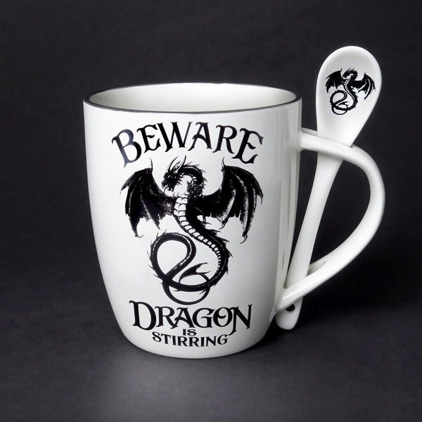 Alchemy Gothic ALMUG14 Dragon is Stirring Cup & Spoon White Black Coffee Mug Tea