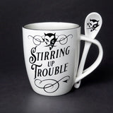 Alchemy Gothic ALMUG17 Stiring Up Trouble Cup & Spoon White Black Coffee Mug Tea