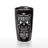 Alchemy Gothic MRDWM3 Purrfect Brew Double Walled Mug Cat Travel Black Coffee Te