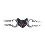Alchemy Gothic A135 Worshipping Bastet Bracelet Black Cat Red Eyes Moon Chain