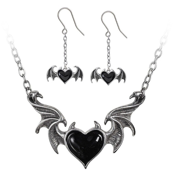 Valentine Day Set Alchemy Gothic P896 Blacksoul Necklace & E443 Dropper Earring