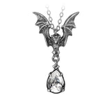 Alchemy Gothic P600  La Nuit Pendant Necklace Pewter Bat Wing Crystal Teardrop