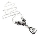 Alchemy Gothic P600  La Nuit Pendant Necklace Pewter Bat Wing Crystal Teardrop