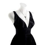 Alchemy Gothic P600  La Nuit Pendant Necklace Pewter Bat Wing Crystal Teardrop