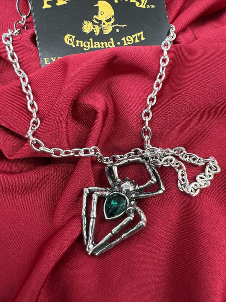 Alchemy P904 Green Spiderling Pendant Necklace Gothic England Spider In Hand