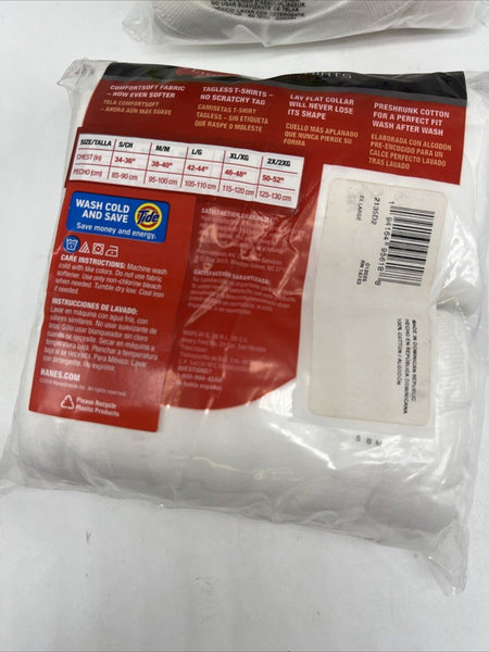 XXL HANES MEN TAGLESS T-SHIRTS SOLID WHITE 2 PACK  2XL 50-52" COMBINESHIP