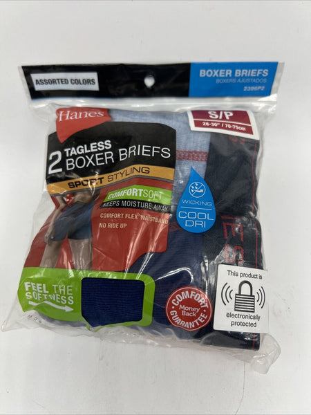 Hanes Men s 2 Pk Tagless Boxer Briefs Size Small Blue Gray Sport Styling