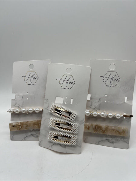 (3) Hive Co. Hair Clip Bobby Pin Set Embellished Pearl Bead Missing* COMBINESHIP