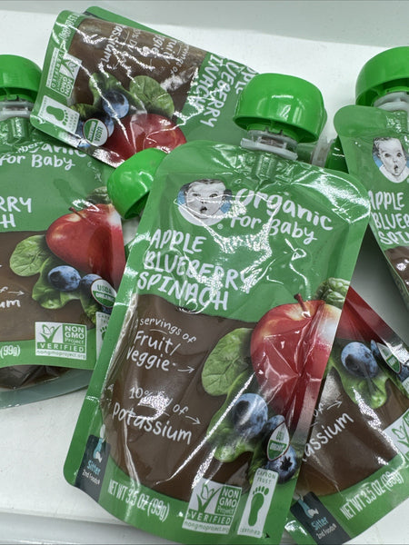 (13) Organic for Baby, 2nd Foods, Apple, Blueberry, Spinach, 3.5 oz (99 g)