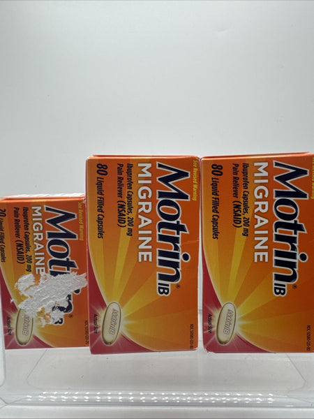 (3) Motrin Ibuprofen Migraine Pain Reliever Liquid Capsule 2x80ct 20ct 4/25 180t