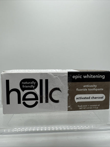 Hello Activated Charcoal Epic Whitening Flouride Toothpaste 4 Oz Mint Coconut