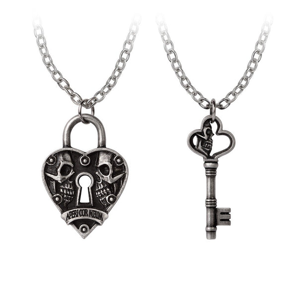 Alchemy Gothic P943 Key To Eternity 2pc Couples Necklaces Pendant Heart Key Lock