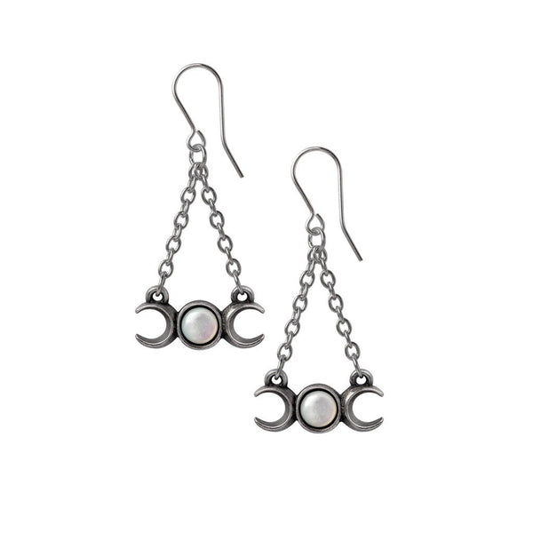 Alchemy Gothic E474 - Wiccan Moon Earrings Triple Moon Crescent Dropper