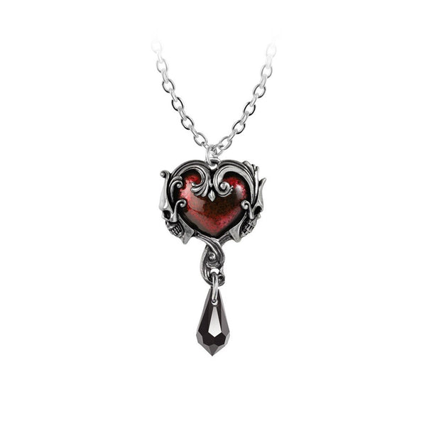 Alchemy Gothic P931 Petite Affair du Coeur Pendant Red Heart Skulls Necklace
