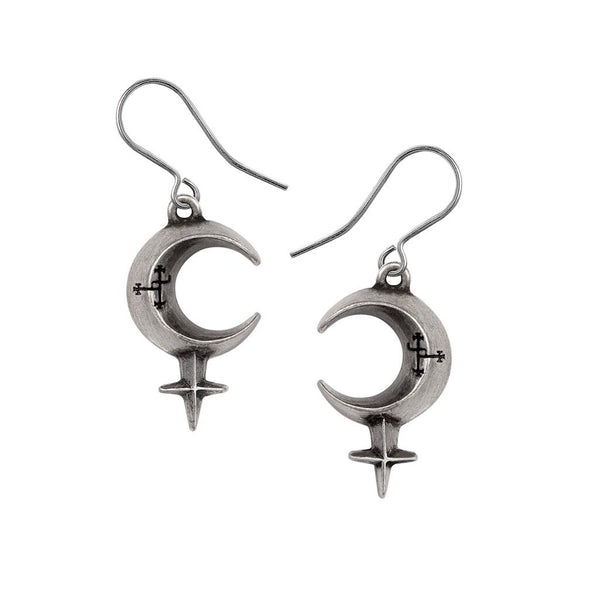 Alchemy Gothic E469 - Lilith Earrings Droppers Crescent Moon Mythology