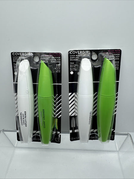 (2) Covergirl Clump Crusher Mascara 800 Black Lash Blast Amplify Primer 4 Total