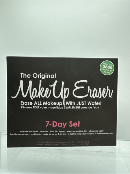 The Original Makeup Eraser 7 Day Set & Bonus Laundry Bag Towel 5in x 4in Black