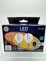 (4) GE 40w/4.5W Candelabra Base G16 Clear Dimmable LED Bulb Soft White 2-Pack Ea