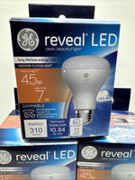(3) GE 45W/7w 45678 Reveal LED Indoor FloodLight, 310 Lumens Dimmable LED R20