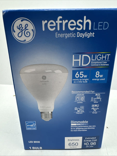GE 8W/65W Replacement Refresh LED Daylight HD Light Bulb BR30 650 Lumen Dimmable