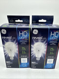(2) GE Reveal LED 75w/ 11w Watts A21 Base Bulb 850 Lumens Pure Clean Light