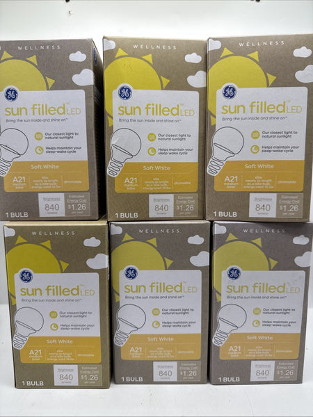 (6) GE Sun Filled 60W EQ A21 Daylight Dimmable LED Wellness Light Bulb