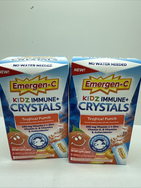 (2) Emergen-C KIDZ CRYSTALS Tropical Punch Vitamin C Zinc On The Go 28packs