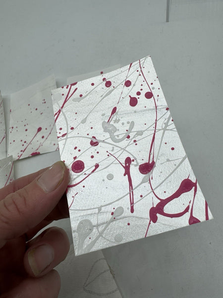 ACEO Pearl Splatter 4/9 Abstract Pink Drip Mini Art Card Painting Collection ATC