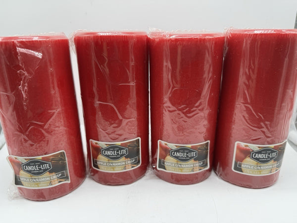 (4) Candle lite Apple Cinnamon Pillar Candle 2.75" X 6"  Red Holiday Fall Scent