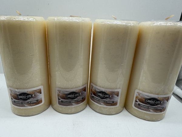 (4) Vanilla Swirl Candle lite Pillar Candle 2.75"x6"  Vintage Holiday Fall Scent
