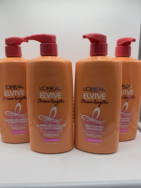 (4) L'Oreal Elvive Dream Lengths Super Detangling Shampoo & Conditioner 28ozPump