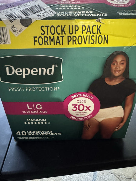 Depend Fresh Protection Incontinence Underwear for Women, Large, 40 Ct 38-44"