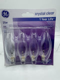 GE Candelabra Bulb, Crystal Clear CA Type 25w - (4 Pack) COMBINESHIP