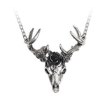 Alchemy Gothic P807 White Hart Black Rose Pendant Necklace Stag Skull Elizabetha