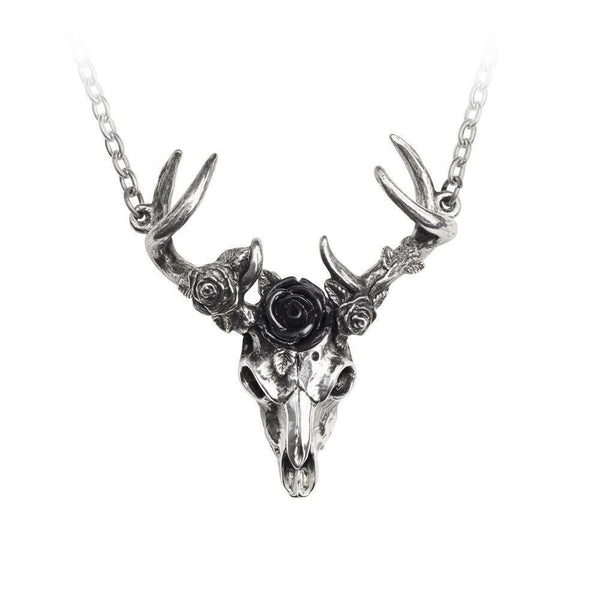 Alchemy Gothic P807 White Hart Black Rose Pendant Necklace Stag Skull Elizabetha