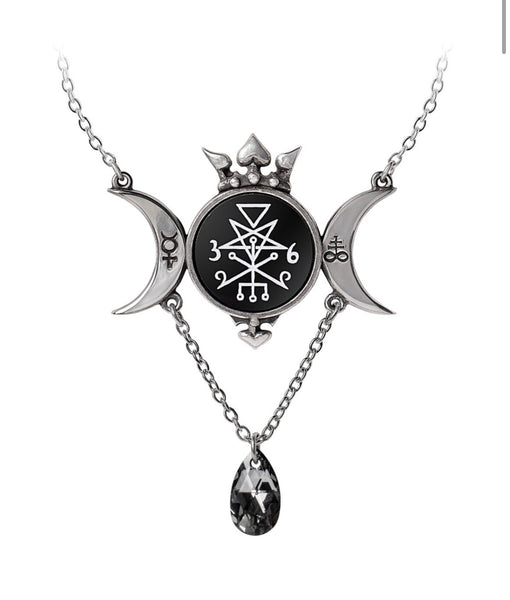 Alchemy Gothic P969 Wycca Queen Necklace Pendant triple Moon Wisdom Gray Crystal