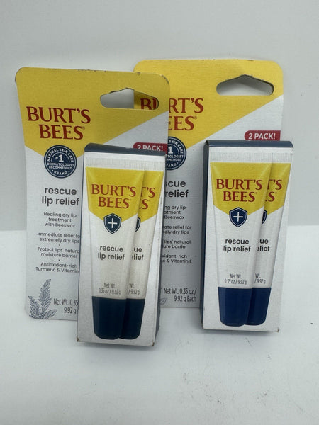 (2) Burt's Bees Rescue Lip Relief  Healing Dry Lip Treatment w/ Beeswax 2pk