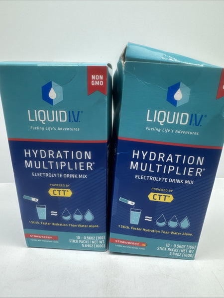 (2) Liquid I.V. Electrolyte Drink Mix Hydration Multiplier  Strawberry 10pk