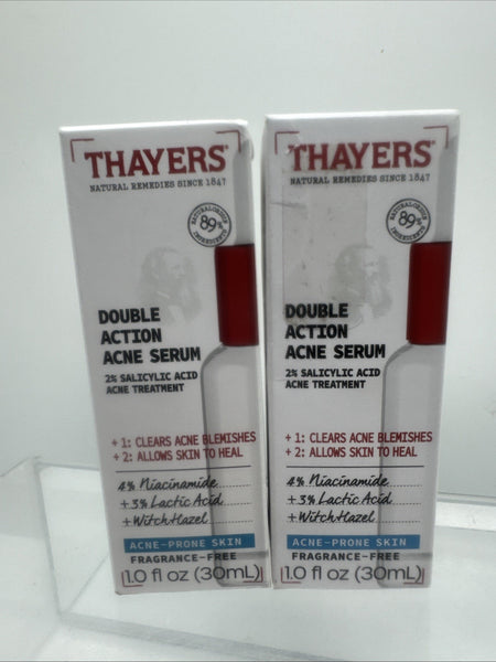 (2) Thayers Double Action Serum Niacinamide Lactic Witch Hazel Acne30mL