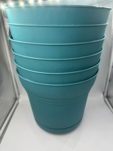 6 Pack Bloem Saturn Planter 12" Bermuda Teal Durable Plastic 3 Gallon & Saucer