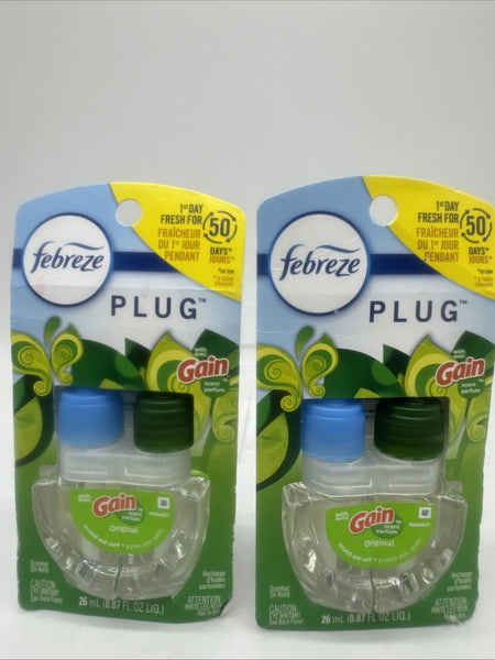 (2) Febreze Plug In Air Freshener with Warmer Scented Oil Refill,Gain Original