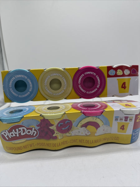 (2) Confetti Play-Doh Modeling Compound 4 Pack  Pink Blue White Yellow 12oz